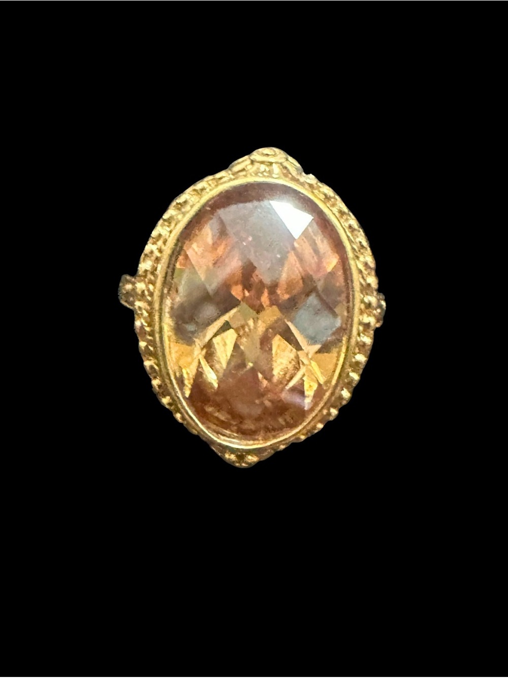 Gold-Tone Oval Faceted Pink-Gold Glass Ring - Women's Fashion Jewelry